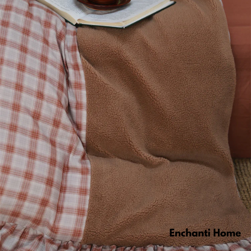 Vintage Plaid Ruffle Bedding Set / 4 Colors