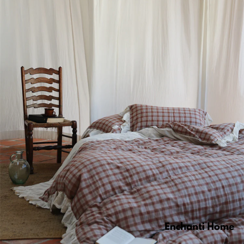 Vintage Plaid Ruffle Bedding Set / 4 Colors