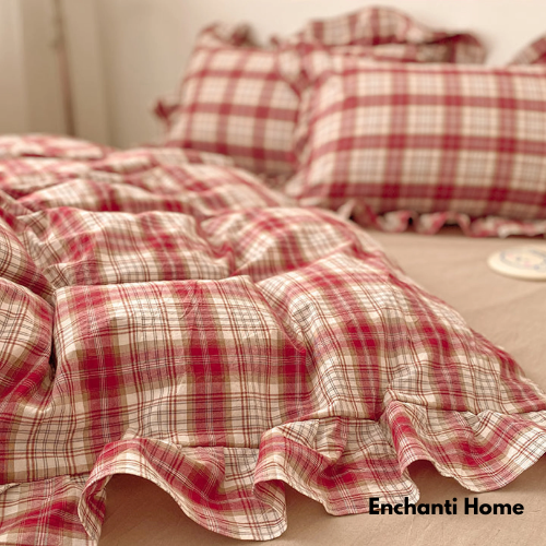 Ruffle Plaid Bedding Set / 4 Shades