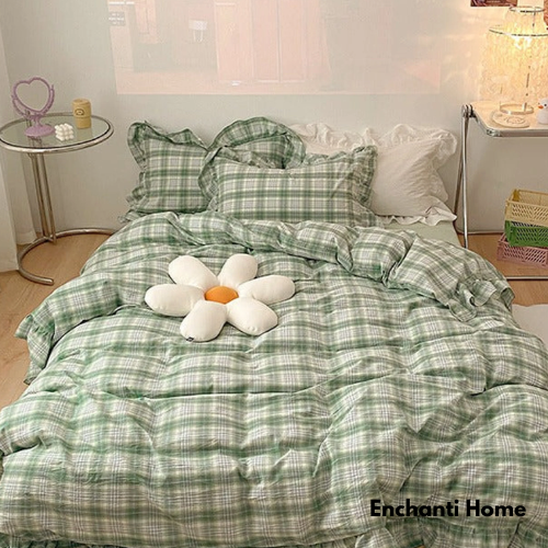 Ruffle Plaid Bedding Set / 4 Shades