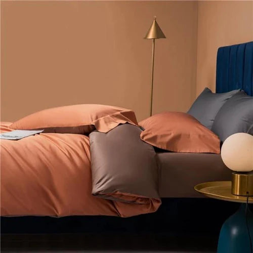 Luxury Reversible Orange Cotton Duvet Set