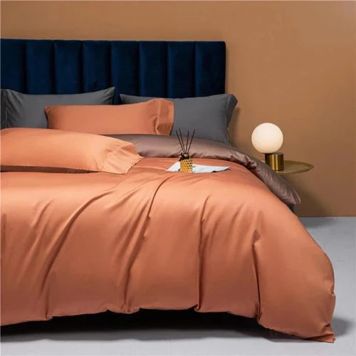Luxury Reversible Orange Cotton Duvet Set