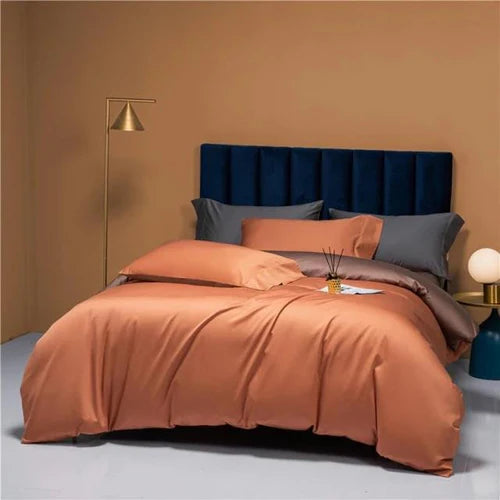 Luxury Reversible Orange Cotton Duvet Set