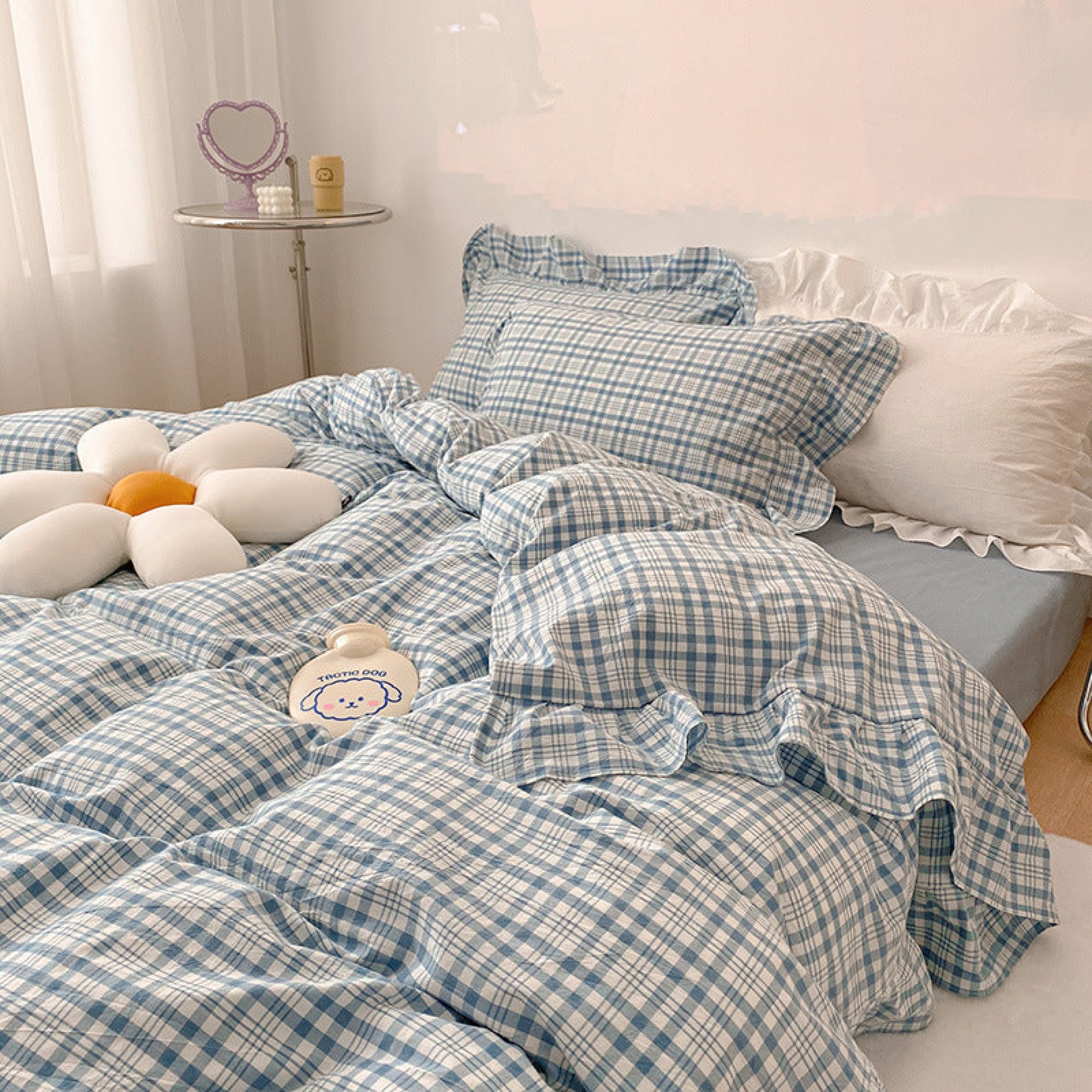 Ruffle Plaid Bedding Set / 4 Shades