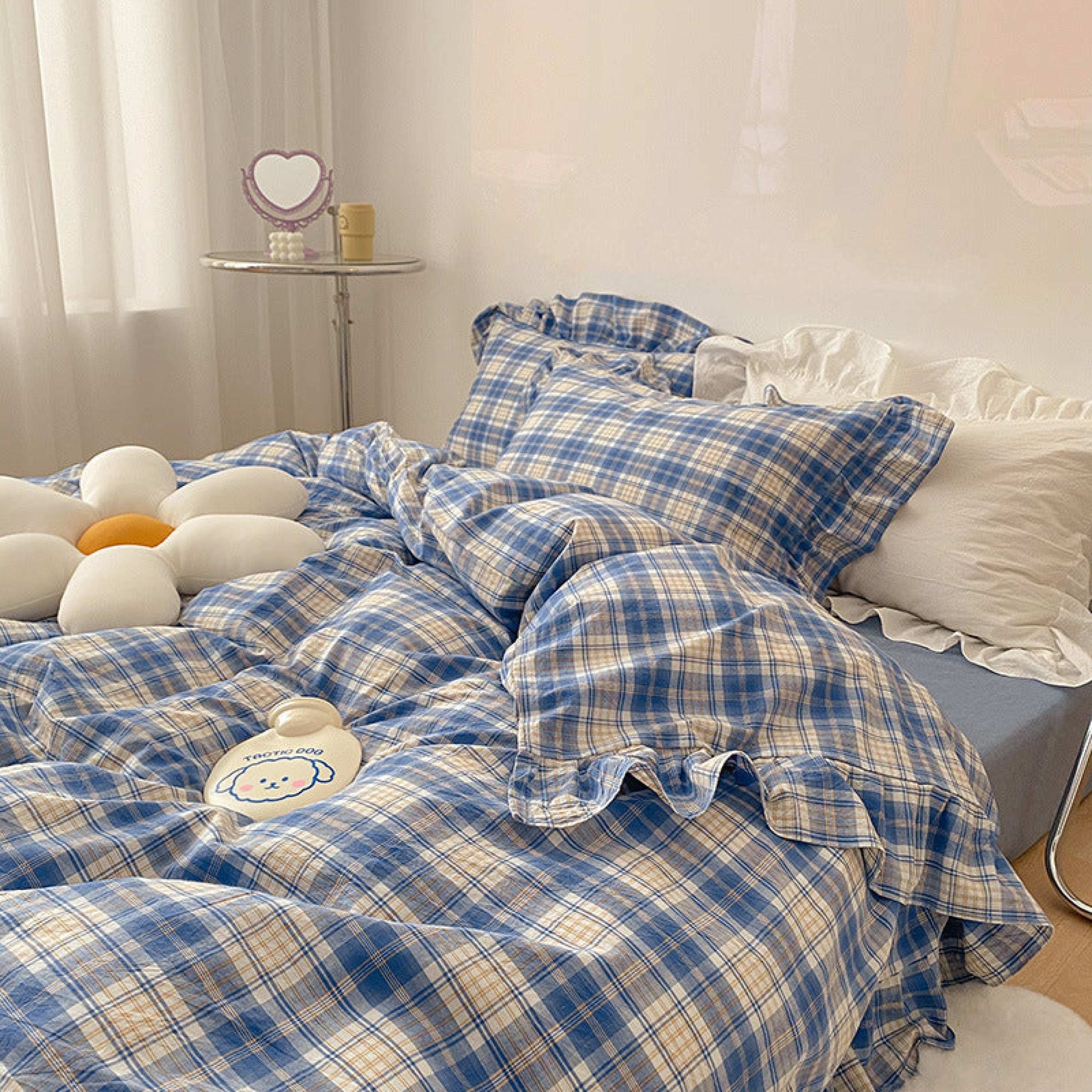 Ruffle Plaid Bedding Set / 4 Shades