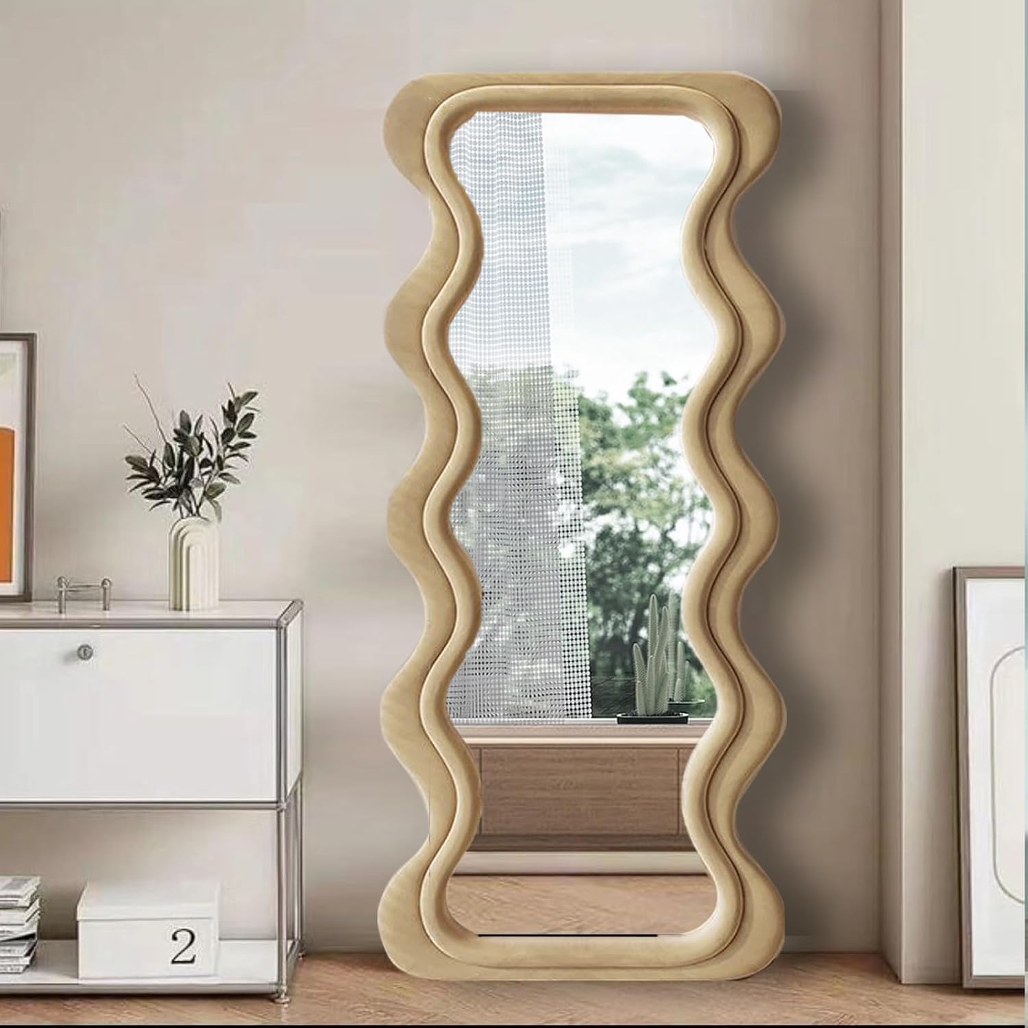 Wavy Flannel Framed Full-Length Mirror