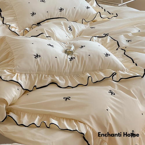 Silk Ribbon Ruffle Bedding / Ivory White