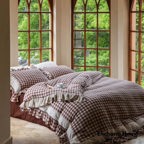 Stripe Lace Ruffle Bedding Set / 3 Shades