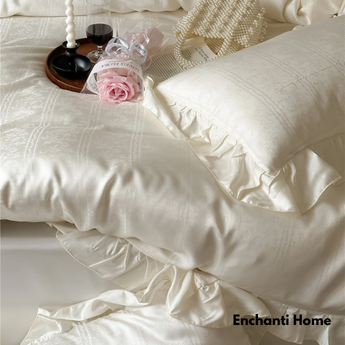 Silky Tencel Ruffle Bedding Set / White