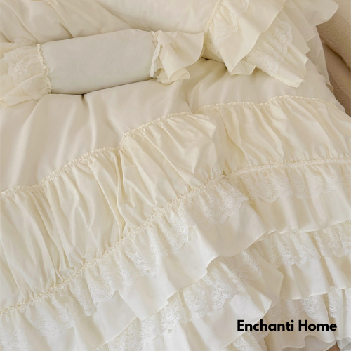 Princess Ruffle Lace Bedding Set / Pink & White
