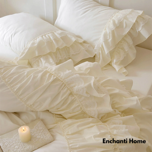 Princess Ruffle Lace Bedding Set / Pink & White