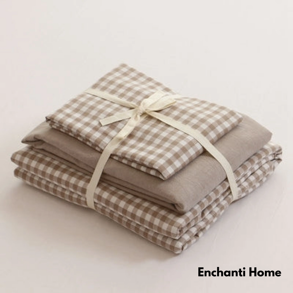 Brown Gingham Cotton / Bedding Set