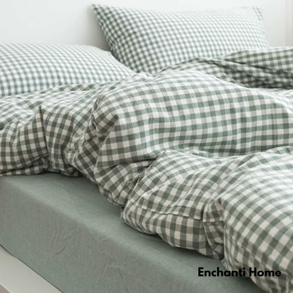 Brown Gingham Cotton / Bedding Set