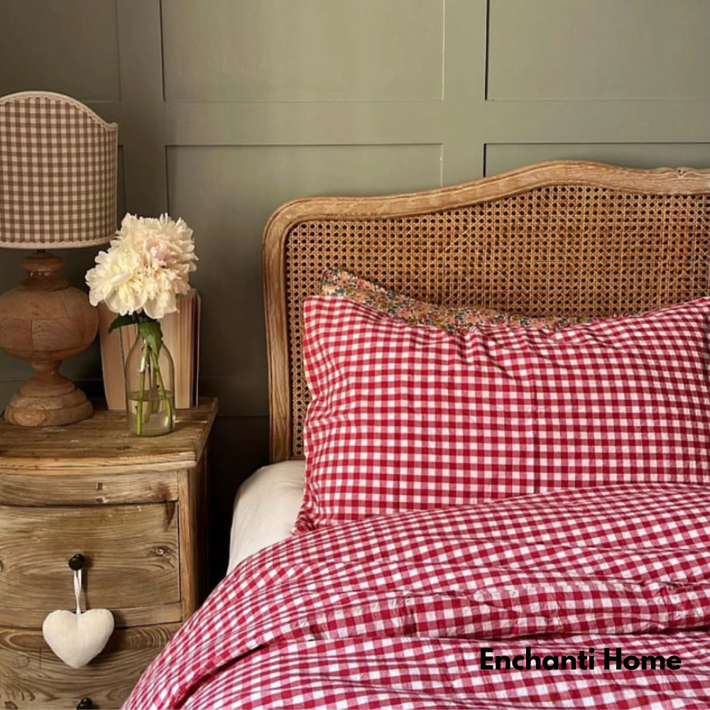 Brown Gingham Cotton / Bedding Set