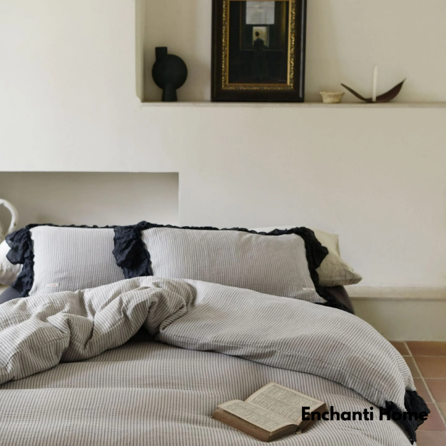 Stripe Lace Ruffle Bedding Set / 3 Colors
