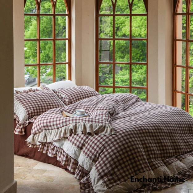 Stripe Lace Ruffle Bedding Set / 3 Colors