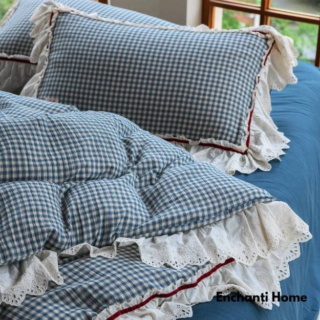 Stripe Lace Ruffle Bedding Set / 3 Colors