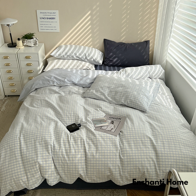 Blue Gingham Bedding Set / Modern