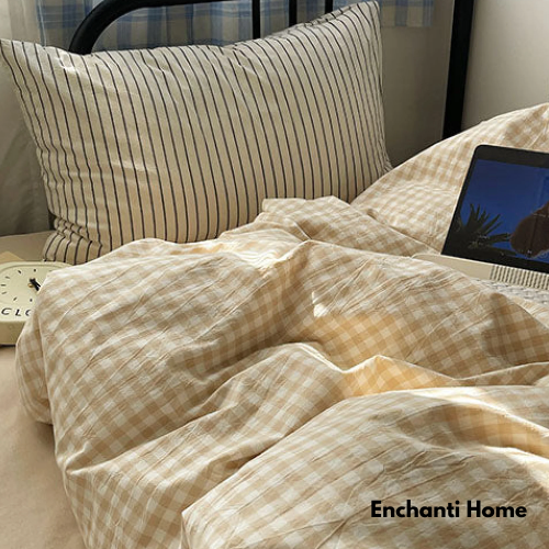 Gingham Striped Bedding Set / 7 Colors