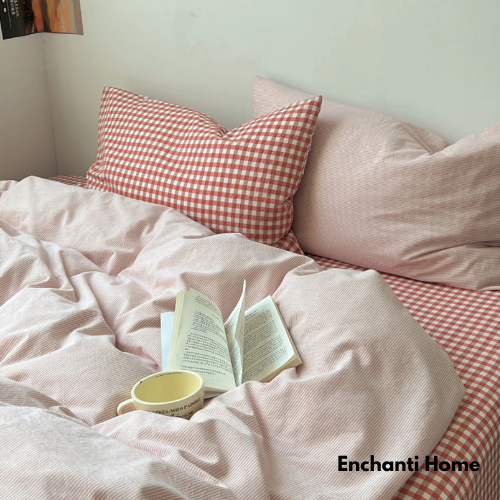 Chic Gingham Stripe Bedding Set / 4 Colors