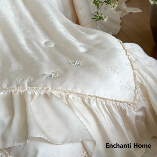 Floral Jacquard Tencel Blanket Set / Pink & White