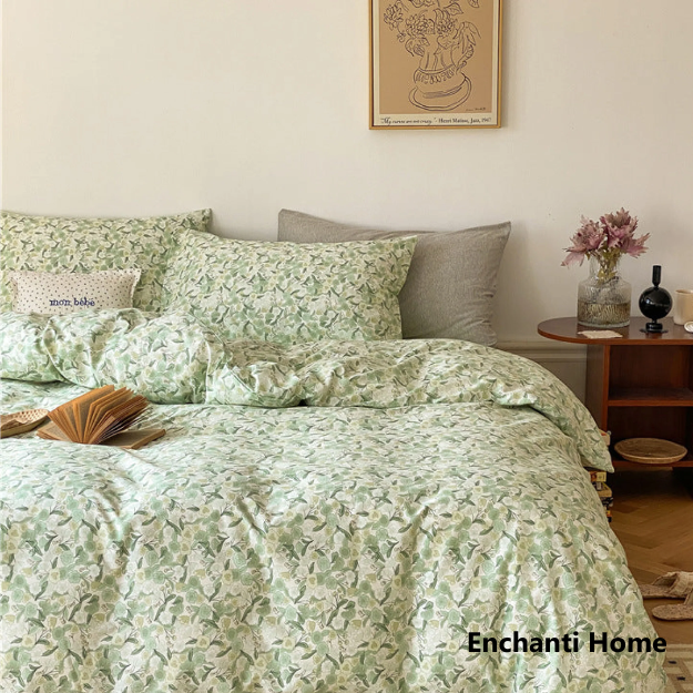 Soft Floral Bedding Set / Green