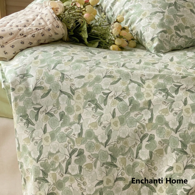 Soft Floral Bedding Set / Green