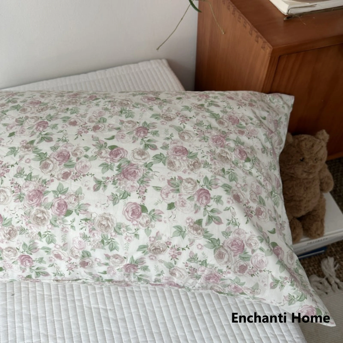 Pastel Bloom Pillowcase Set / Floral & Solid