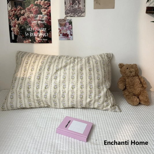Pastel Bloom Pillowcase Set / Floral & Solid