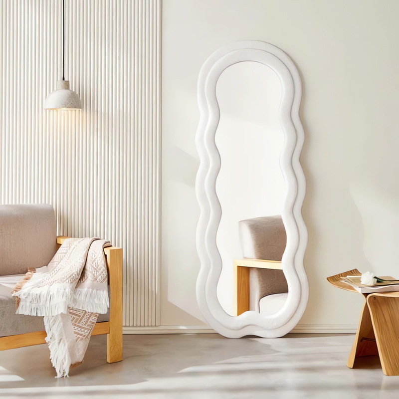 Wavy Mirror with Soft Fabric Frame / White