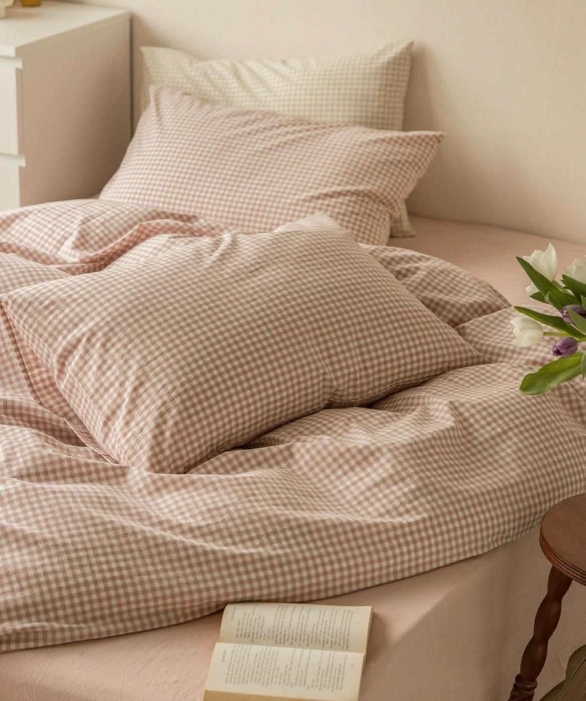 Brown Gingham Cotton / Bedding Set