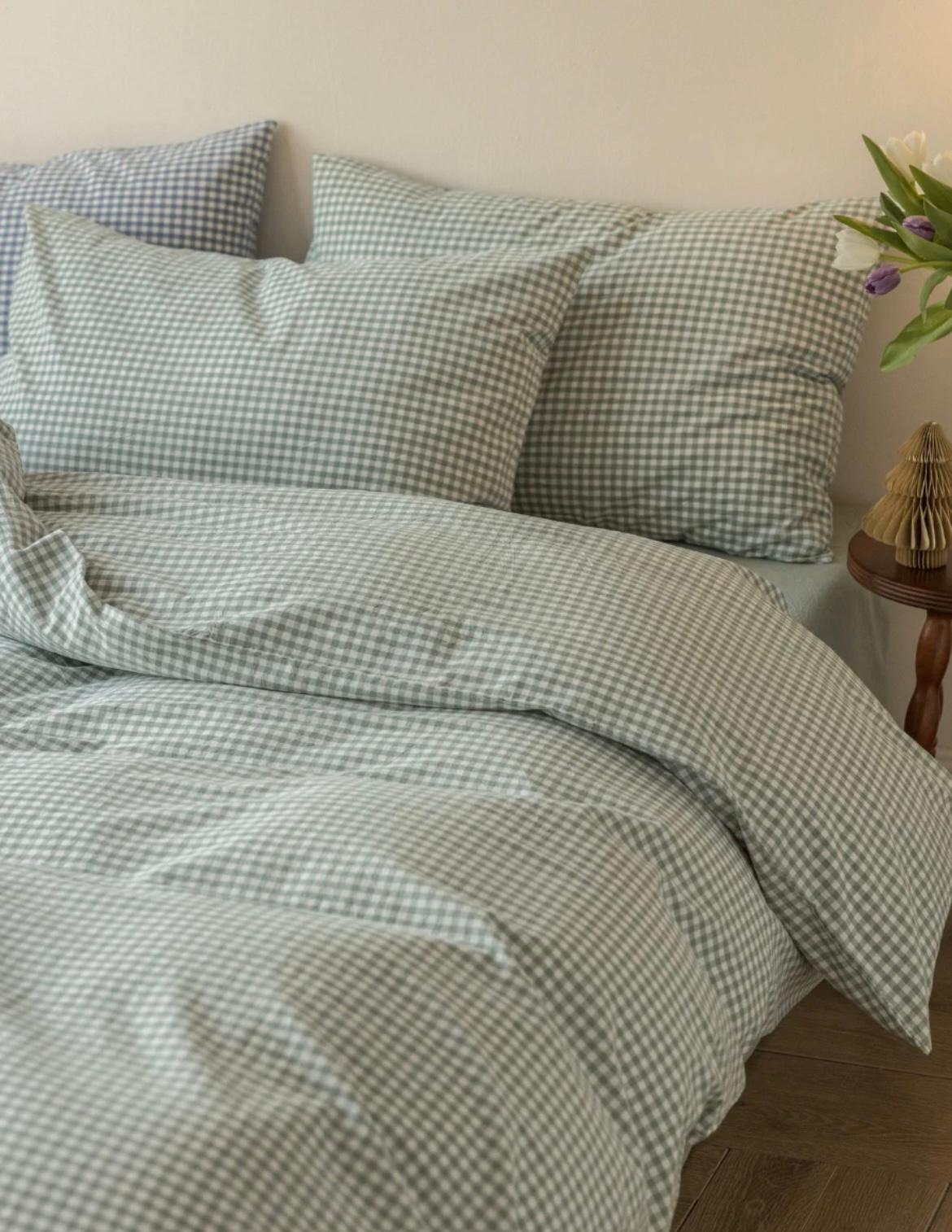 Brown Gingham Cotton / Bedding Set