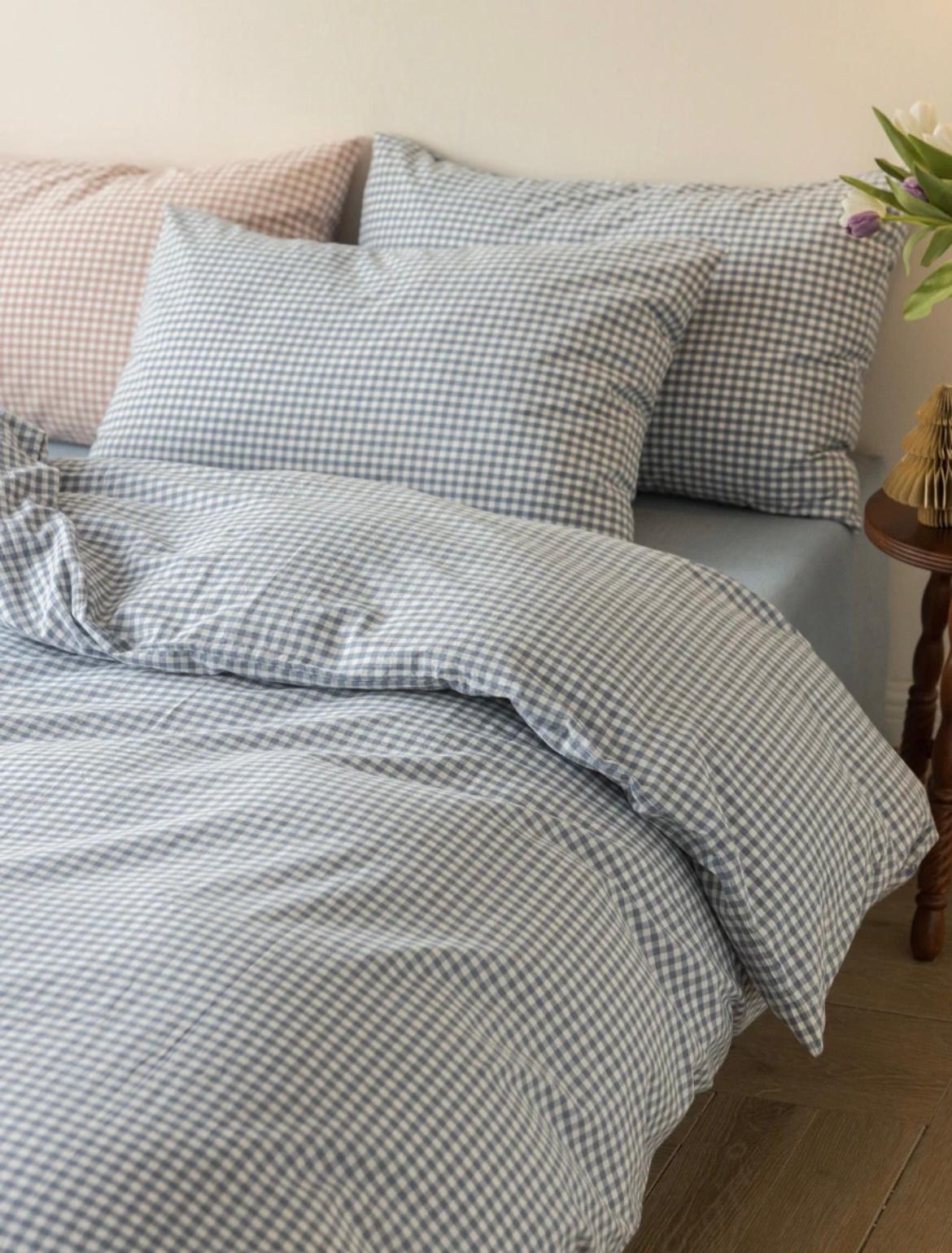 Brown Gingham Cotton / Bedding Set