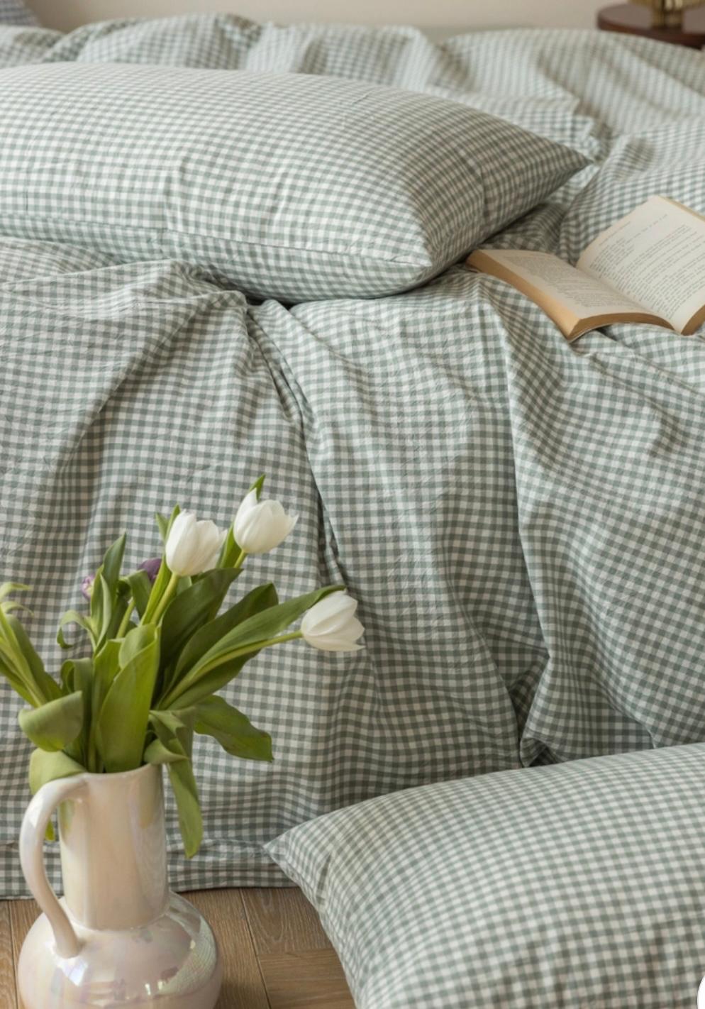 Brown Gingham Cotton / Bedding Set