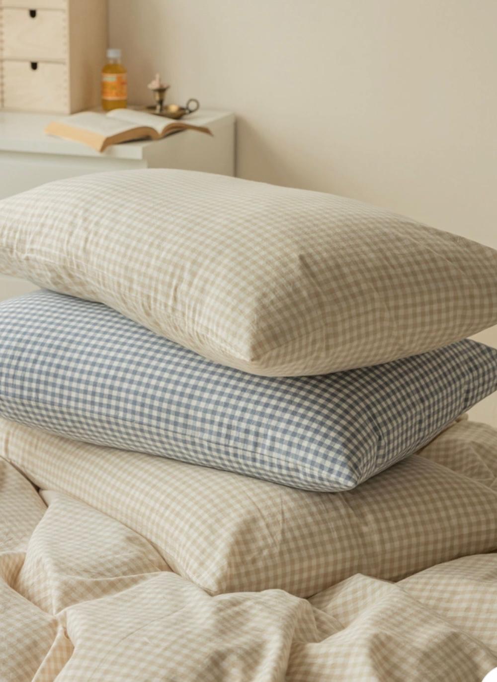 Brown Gingham Cotton / Bedding Set