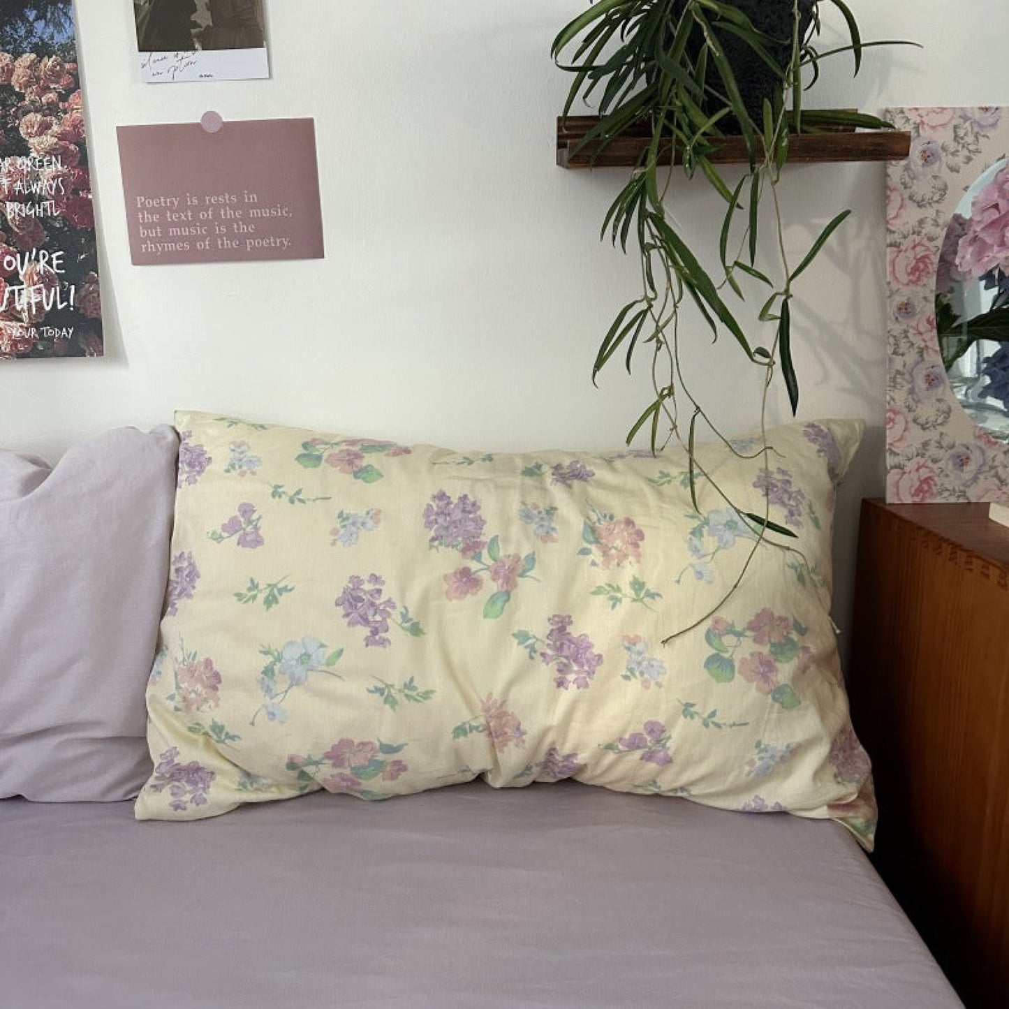 Pastel Bloom Pillowcase Set / Floral & Solid