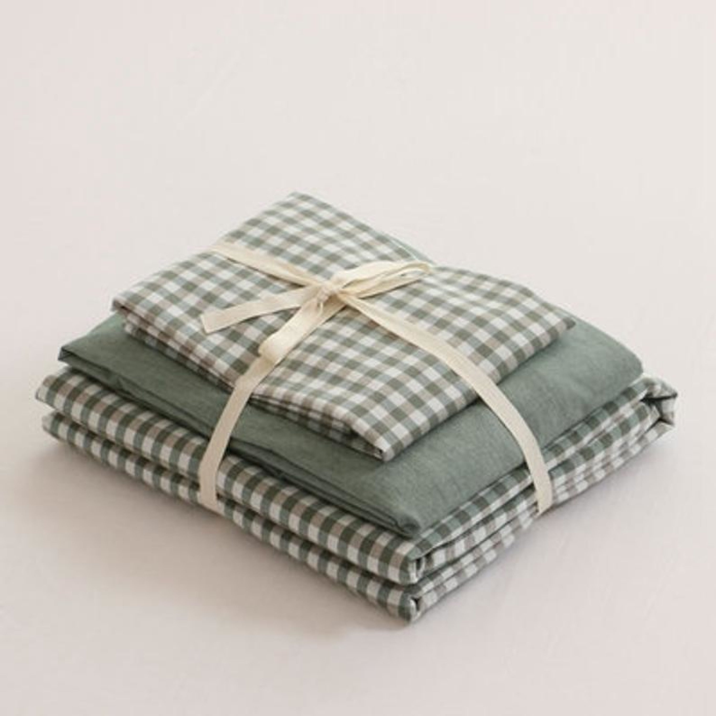 Brown Gingham Cotton / Bedding Set