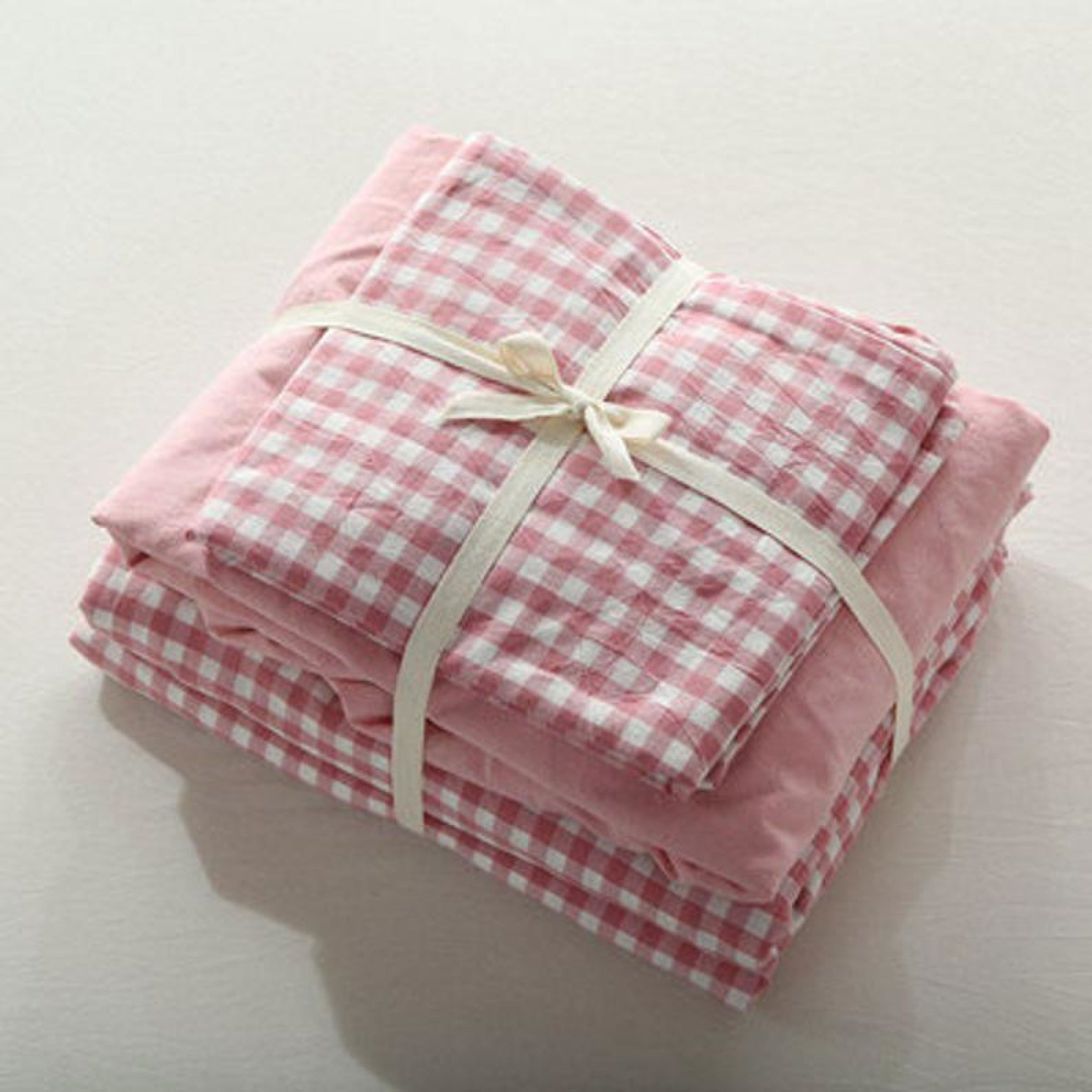 Brown Gingham Cotton / Bedding Set