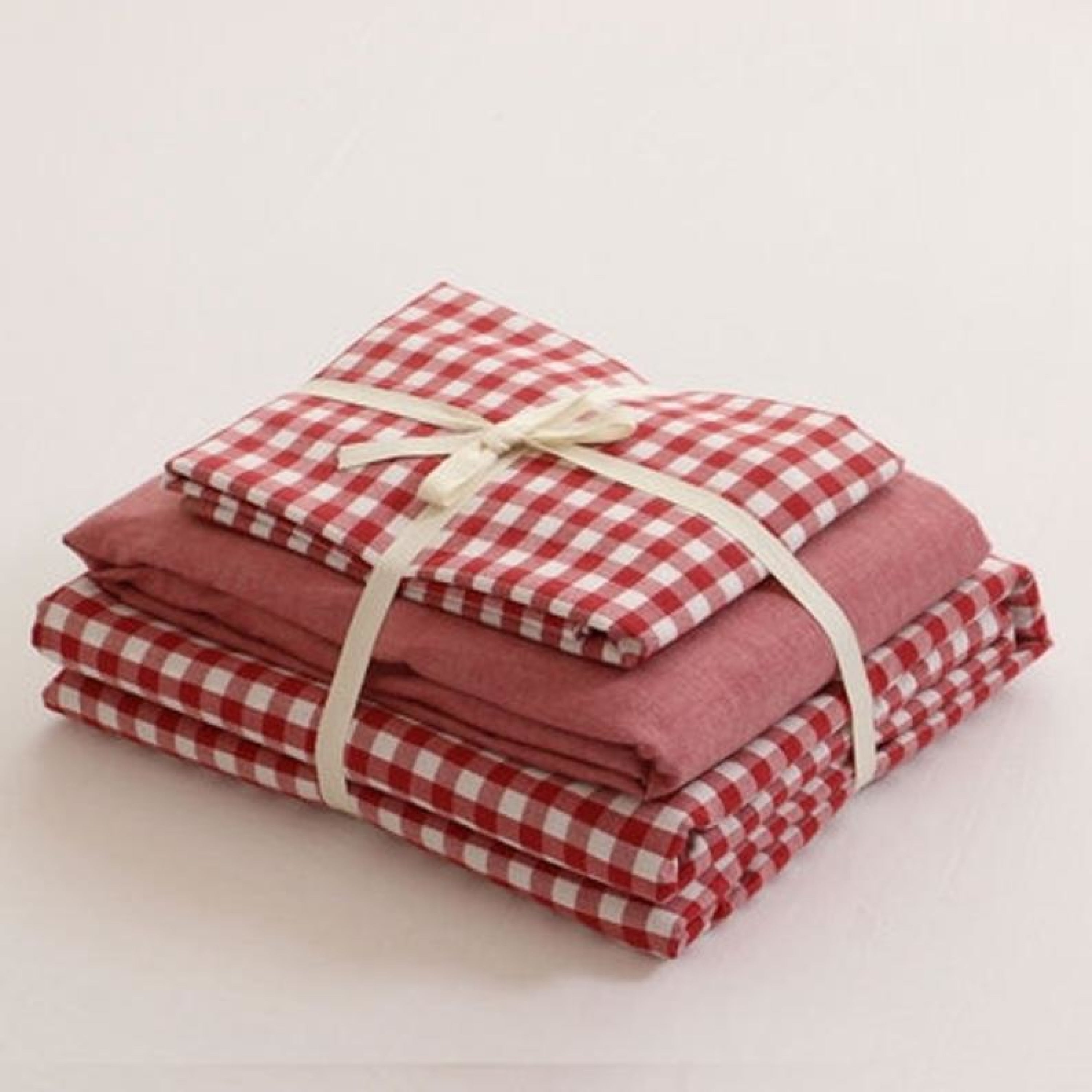 Brown Gingham Cotton / Bedding Set