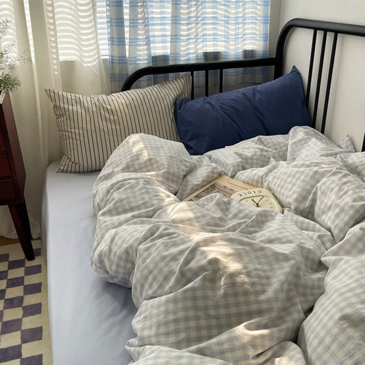 Gingham Striped Bedding Set / 7 Colors