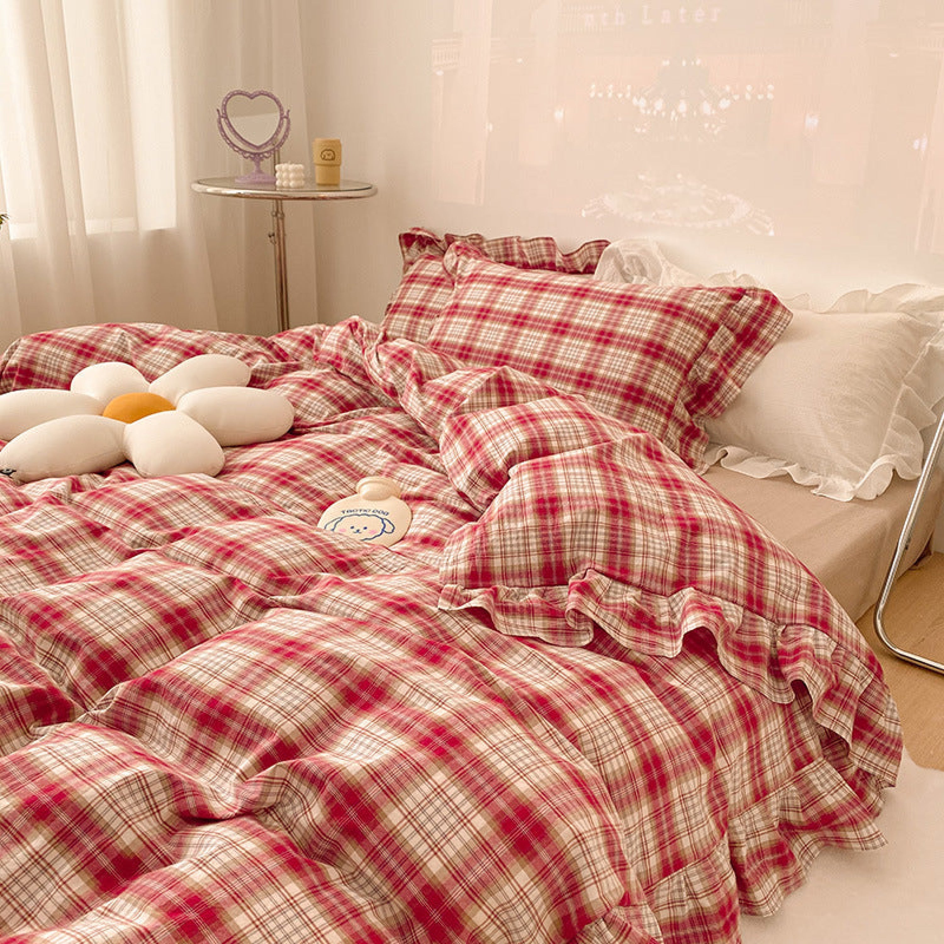 Ruffle Plaid Bedding Set / 4 Shades