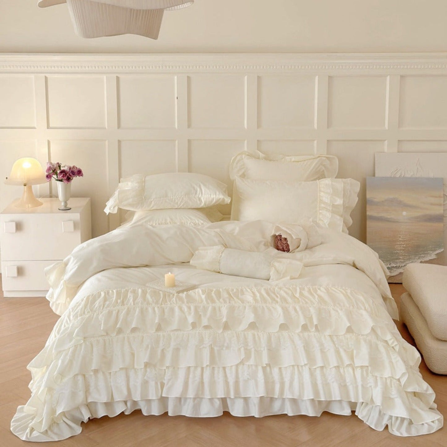 Princess Ruffle Lace Bedding Set / Pink & White