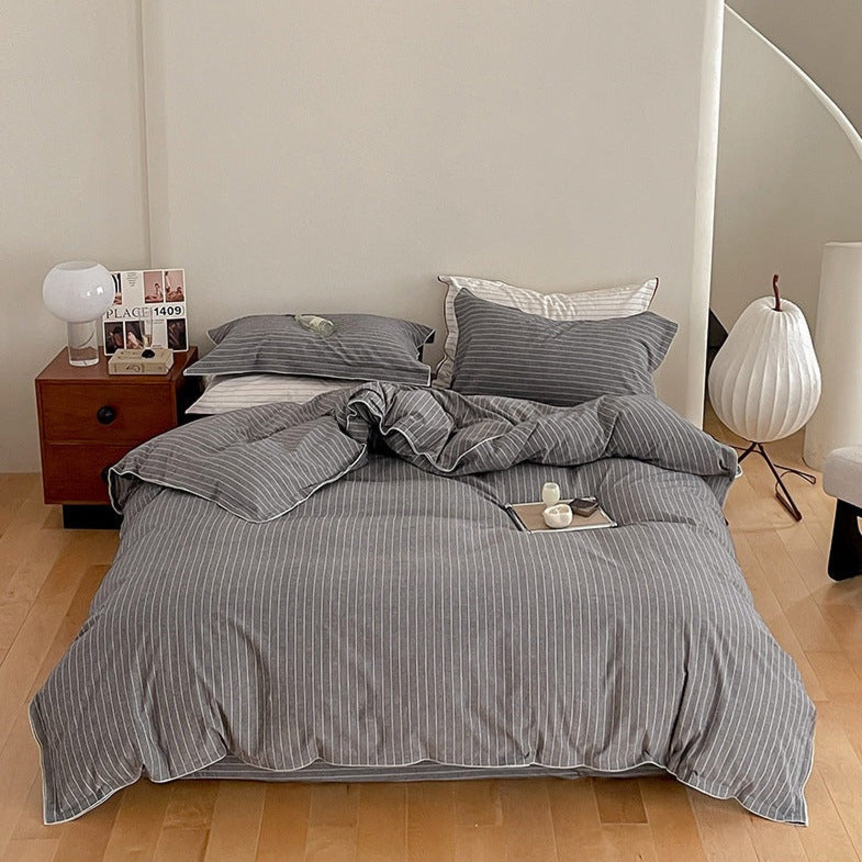 Scandi Stripe Overlock Bedding Set / 3 Colors