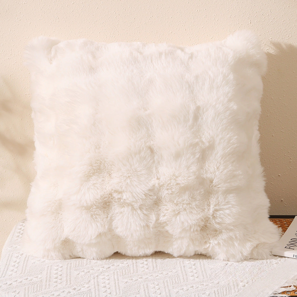 Fluffy Plush Square Pillow / White