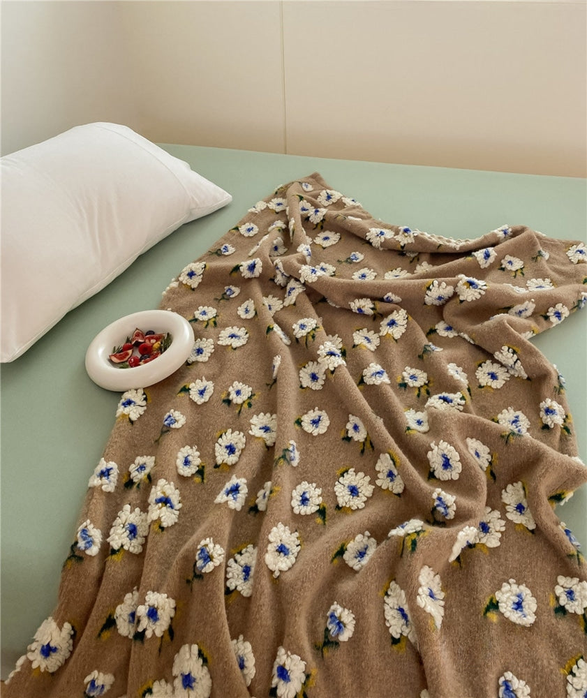 Floral Wool Velvet Blanket / Beige