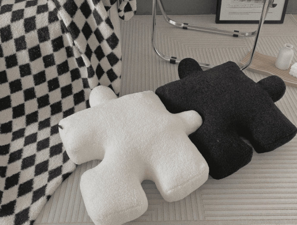 Plush Puzzle Pillow Floor Cushion / Black