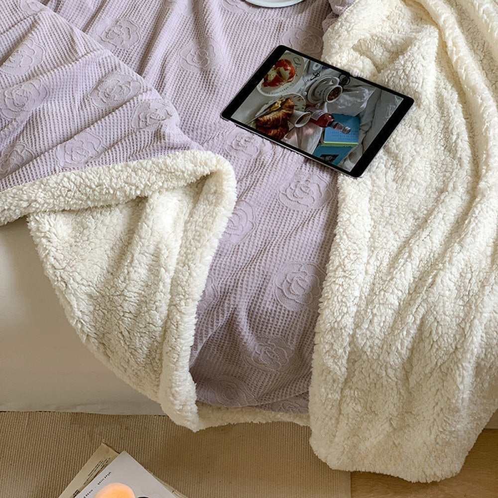 Plush Floral Fleece Blanket / Pumpkin Burnt Orange