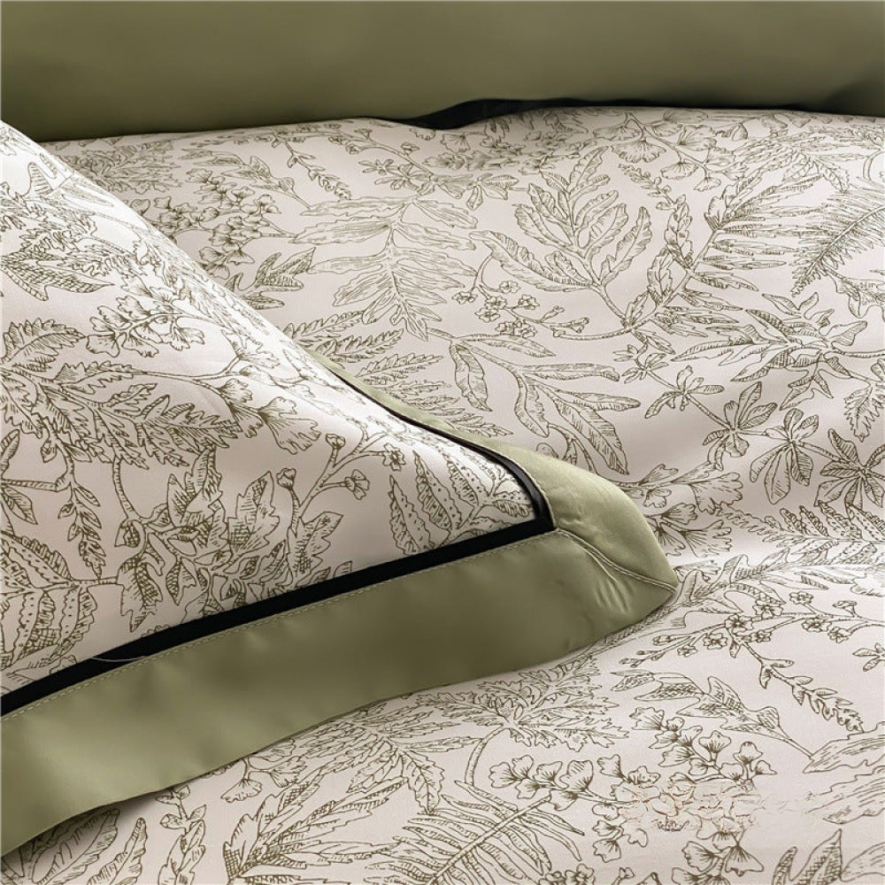 Silky Floral Tencel Bedding Set / Green