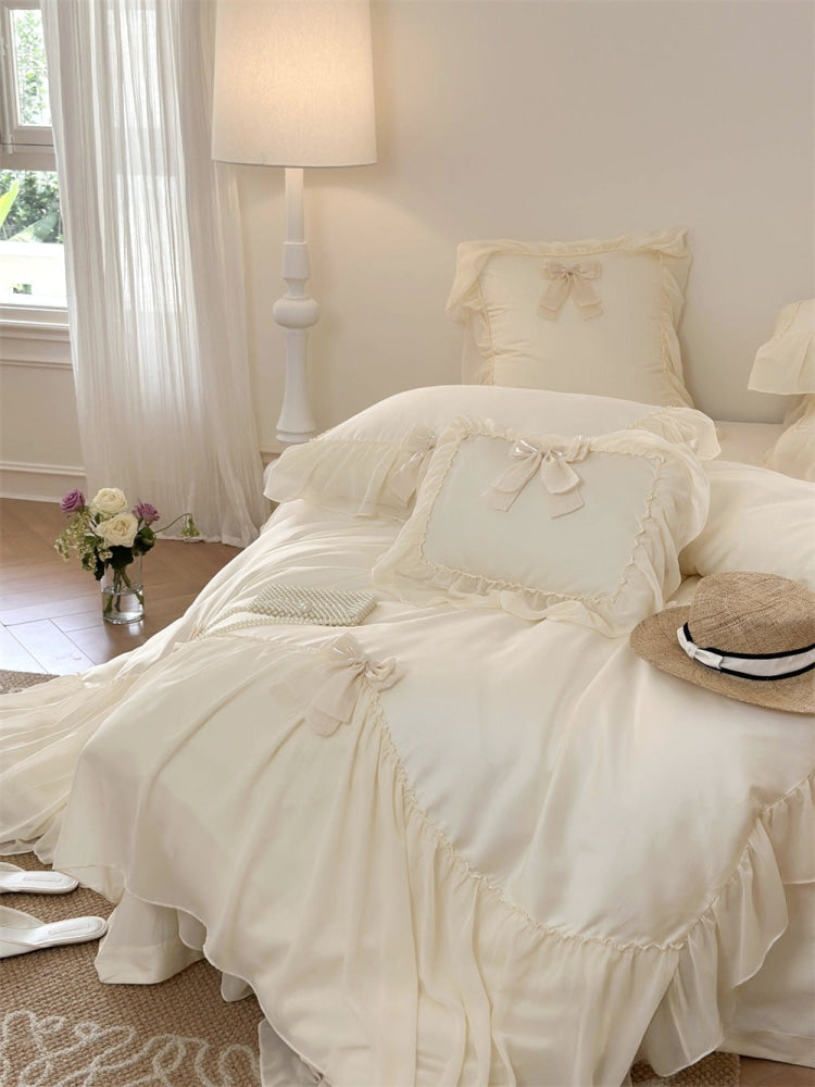 Ribbon Bow Airy Lace Bedding Set / Baby Pink