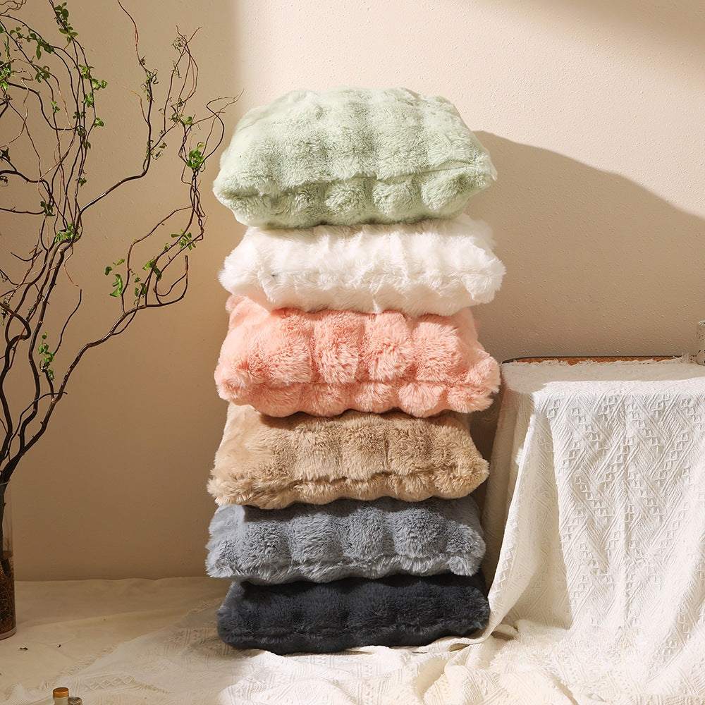 Fluffy Plush Square Pillow / White